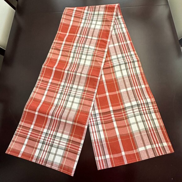 Fall Orange And White Plaid Table Runner - 13" x 71" - Picture 1 of 4